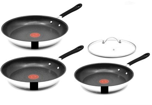 Tefal Jamie Oliver Pfannenset Induktion 6tlg, Antihaft Pfanne 20 + 24 + 28 cm mit Deckel, Backofenfest, Spülmaschinenfest, hohe Bratpfannen, Edelstahl, E34