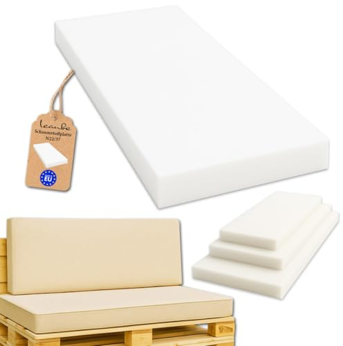 Leanbe Schaumstoffplatte – Polsterschaum Mittelhart N2237 – Schaumstoff Matratze, Möbelschaum, Zuschnitt – Polster Schaum für Sitzbank, Sofa, Palettenmöbel (110 x 50 x 5 cm)
