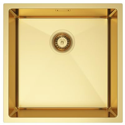 Melanstar Fregadero de acero inoxidable, 44 x 44 cm Fregaderos de un seno 1 lavabo, incluye sifón, Amarillo dorado Kitchen Sink