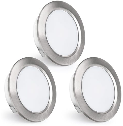 KYOTECH LED Einbaustrahler 230V 2700K Warmweiß Möbeleinbauleuchte 55-60mm | 4W 440LM LED Spots Ultra Flach 16mm Einbauleuchten für Küche Wohnzimmer Schlafzimmer 3er Nickel