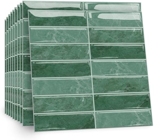 TOARTI 10 Stück Mintgrün mit Farbverlauf Fliesenaufkleber Metro Fliesen Selbstklebend fliesenaufkleber Küchenrückwand Fliesen Klebefliesen Fliesenfolie Selbstklebende Küche Bad 30 x 30cm