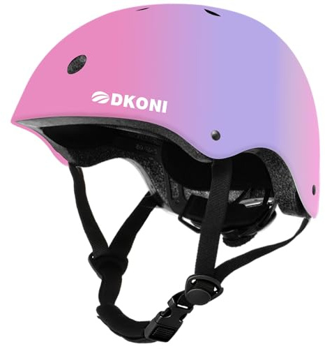 Fahrradhelm Helm Kinder, verstellbar und für mehrere Sportarten geeignet, von Kleinkind bis Jugend, 3 Größen (Pink-Lila-Pink, S: 48-52cm)