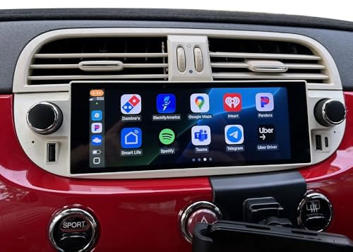 6.86 inch Upgrade Double Din Car Stereo for Fiat 500 2007-2015, 4+64G Touch Screen GPS Navigation Head Unit for Fiat 500 Wireless Carplay Android Auto Bluetooth AHD Backup Camera FM/RDS SWC