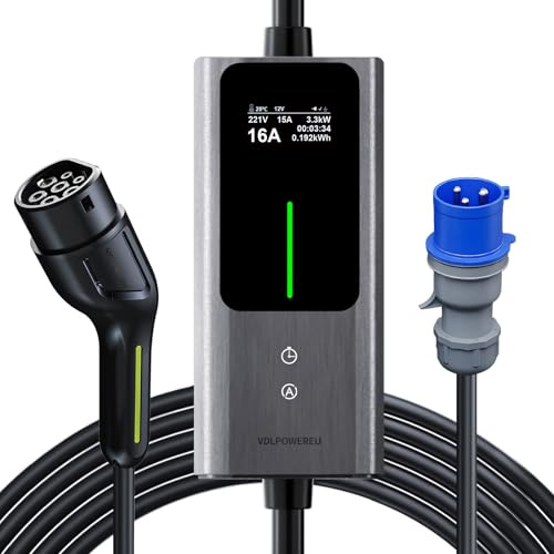 Cavo Ricarica Auto Elettrica Tipo 2, 7,36kW | 6-32A | 5m Colonnina Ricarica Auto Elettrica, Caricatore Auto Elettrica Tipo 2 con LCD Controllo Digitale, IP65, IEC19621-2 VDLPOWEREU
