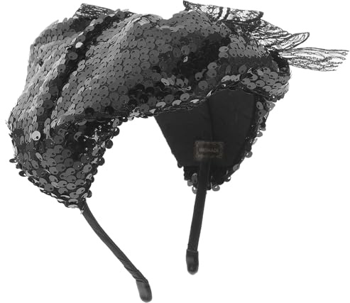 Fascinator Kopfschmuck für Damen mit Pailletten Schwarz | Leichtes Stoffdesign, Angenehmes Tragegefühl, Druckentlastung, Geeignet für Hochzeit und Wettkampf
