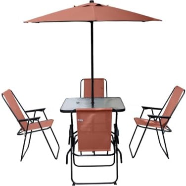 Salon de Jardin Repas avec Parasol en métal Convivia (Terracotta, 4)