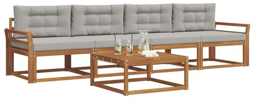 vidaXL Outdoor-Sofagarnitur mit Kissen 5 pcs Natürlich und Hellgrau