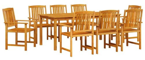 KKgypkn Rustikale Gartenmöbel Essgruppe aus massivem Akazienholz, EIN 9-teiliges Esszimmer Set für draußen in Braun