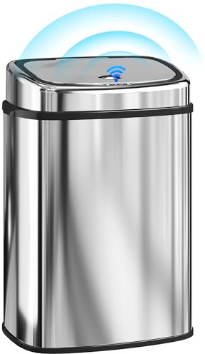 HOMCOM Pattumiera con Sensore a Infrarossi da 50L Acciaio Inox Argento