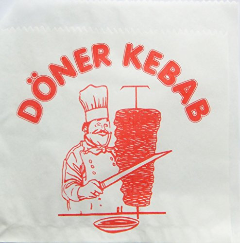 1000 Stück Döner - Kebab - Tüte/Dönertasche (Weiß mit Motiv / 16 x 16 cm)