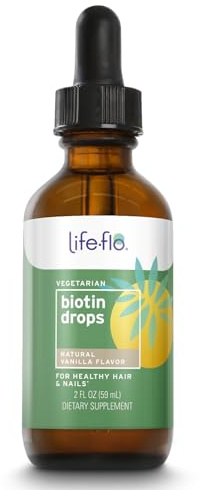 Life-Flo Biotin 10000mcg Drops with Vitamin D3, High Potency Liquid Biotin Supplement, Healthy Hair, Skin and Nails Support, Natural Vanilla Flavor, Vegetarian, 60-Day Guarantee, Approx. 60 Serv, 2oz