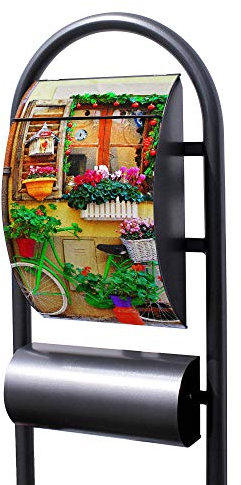 Banjado® Stand Briefkasten in Hammerschlag-Optik in Größe 150x47x22cm mit Motiv Grünes Fahrrad - Briefkasten mit Standfuß/Postkasten freistehend als Standbriefkasten mit Zeitungsfach