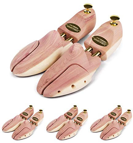 Schlesinger – 4 Paar Premium Schuhspanner aus edlem Zedernholz für Herrenschuhe. Modell Kaiser. Größe 43/44. Gold Knauf.