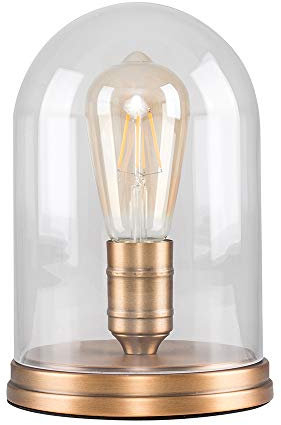 MiniSun | Retro Aged Brass Effect Metal Base and Clear Glass Dome Table Lamp | Table Lamps, Home Décor & Improvement Essential | Includes 4W LED E27 Light Bulb with 2700K Colour Temperature