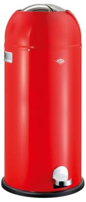 Wesco Kickmaster Maxi Abfallsammler in der Farbe rot, pulverbeschichtetes Stahlblech, eingebauter Dämpfer, 40 Liter Volumen, großer Einwurf