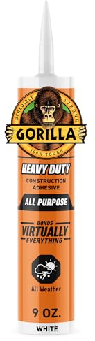 Gorilla Heavy Duty Construction Adhesive, White Glue, 9 Ounce Cartridge (Pack of 1) - Gap Filling and Waterproof