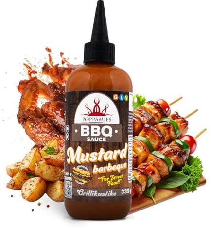 Poppamies BBQ-Sauce Senf Barbeque – Sanfte und pikante Mischung, perfekt für Pulled Pork und Street Food – Glutenfrei, Vegan – 335 g