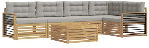vidaXL Outdoor-Sofagarnitur 6 pcs Weiß und Hellgrau Polyester, Patio Ecksofa, modernes Lounge-Set für draußen, wetterfestes Gartenmöbel für die Terrasse, Bequeme Sitzgelegenheit