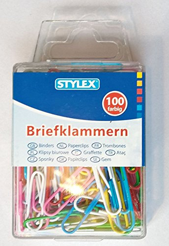 STYLEX® 100 Büroklammern / Briefklammern in Transparentbox, ummantelt und farbig sortiert - 32 mm