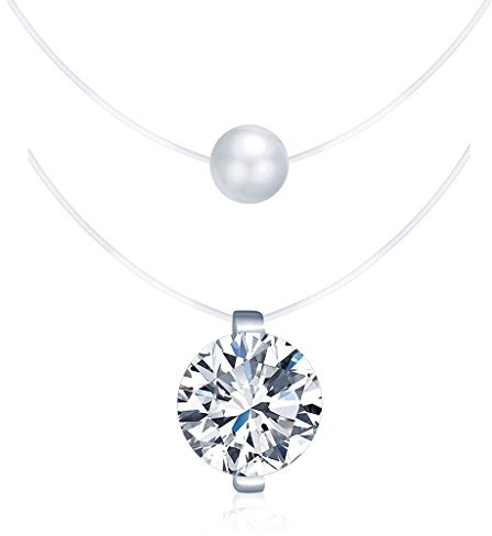 Yumilok 925 Sterling Silber Zirkonia Perle Anhänger Halskette Set Collier Nylonband Kette mit Anhänger für Damen Mädchen, 2 Stücke