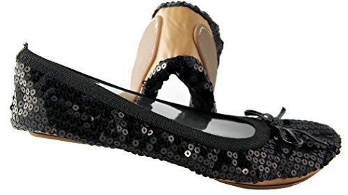 Sequin Sparkle Foldable Portable Shoes - Comfortable Women Ballet Flats That foldup and fit in Bag