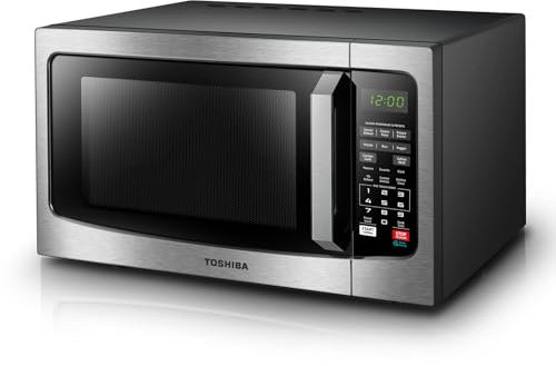 TOSHIBA EM131A5C-SS - Hornos microondas para encimera de 1.2 pies cúbicos con sensor de humedad inteligente de mesa giratoria extraíble de 12.4 pulgadas, 12 menús automáticos, función de silencio