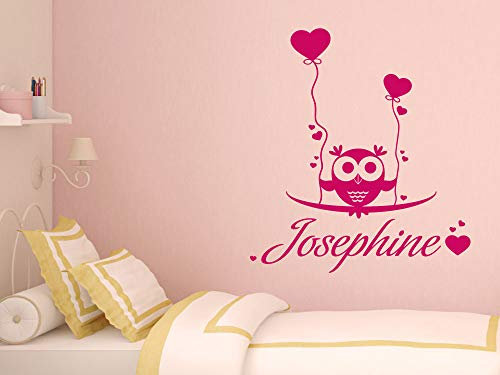 GRAZDesign Wandtattoo für Mädchenzimmer Eule Herzen Wunschname - 55x50cm / 042 flieder
