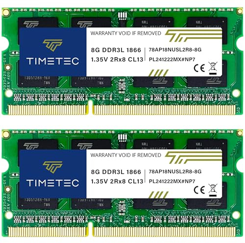 Timetec 16GB KIT(2x8GB) DDR3L / DDR3 1866MHz PC3L-14900 / PC3-14900 Non-ECC Unbuffered 1.35V / 1.5V CL13 2Rx8 Dual Rank 204 Pin SODIMM Laptop Notebook PC Computer Memory RAM Module Upgrade
