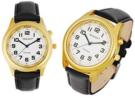 TalkJoy Lederband Damen Sprechende Armbanduhr GOLDENE Uhr Senioren Blindenuhr Zeitansage