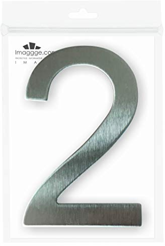 imaggge.com Numero civico o appartamento – Acciaio spazzolato – Adesivo – Altezza 7,6 cm – Numero 2