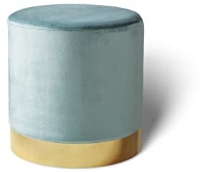 LIFA LIVING Runder Samt Pouf in hellgrün Ø 38 cm, Zylinderförmiger Samthocker mit goldenem Detail, Fußhocker aus Samt in Mint, grüner Sitzhocker