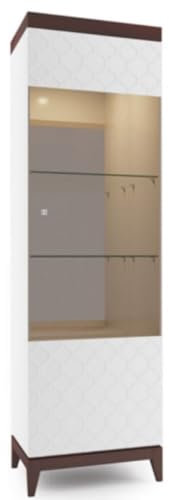 Casa Padrino Luxus Vitrinenschrank Weiß/Hochglanz Braun 61 x 45 x H. 205 cm - Beleuchteter Wohnzimmerschrank mit 2 Glasregalen - Wohnzimmermöbel