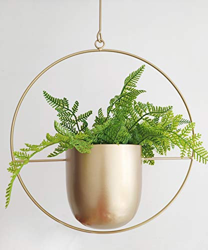 RISEON Bohemian Gold Metal Plant Hanger, Wall and Ceiling Hanging Planter, Modern Flower Pot, Mid Century Plant Stand, Minimalist Flower Pot for Home Decor in