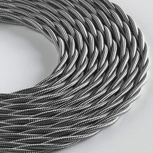 Klartext - Cavo tessile trecciato LUMIÈRE per illuminazione, 3x0,75mm, Grigio Ferro, 3mt.|Attenzione: cavo terra incluso! Massima sicurezza anti scossa!