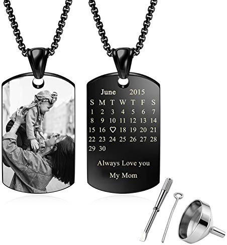 JSDDE Schmuck Personalized Gravur Edelstahl Urne Anhänger mit Fotogravur Textgravur Dog Tag Memorial Anhänger Kette Gedenken Schmuck mit Trichter füllen Kit (Groß Dog Tag)