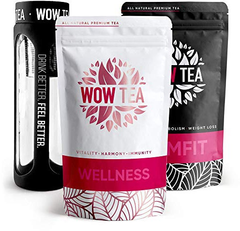 WOW TEA Еntgiftungskur Tee Set: Detox Tee | Premium Tee Set zum Abnehmen | Bester Gewichtsverlust und Detox-Grüner Tees Bio + Infuser Teeflasche | 300g, Made in EU