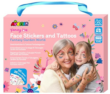 Avenir Fantasy Garden World Face Stickers and Tattoos Set | 110+ Pieces | Family Fun Activity Kit for Kids and Adults | Creative Play Dress-Up Stickers and Tattoos Safe Skin-Friendly Materials