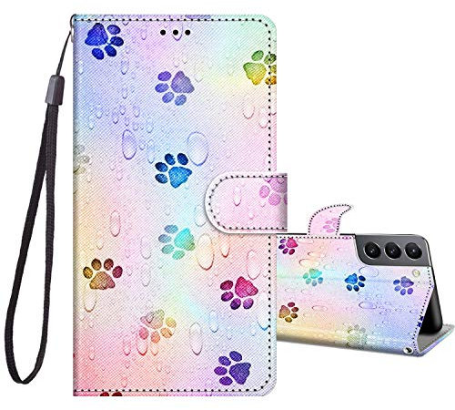 JRIANY For Samsung Galaxy S21 5G Case 6.2-Inch, PU Leather Wallet Case with Card Holder Animal Pattern Cute Design Magnetic Shockproof Cover Flip Case Compatible with Samsung Galaxy S21, Pawprint