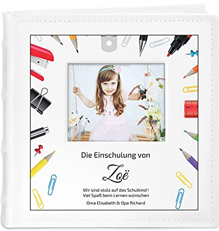 Maverton Einsteckalbum + mit Aufdruck - für 200 Fotos 10x15-100 weiße Seiten - Größe 21x22cm - Weiß - Geschenk für Teenager Jugendliche zum Geburtstag - Einschulung
