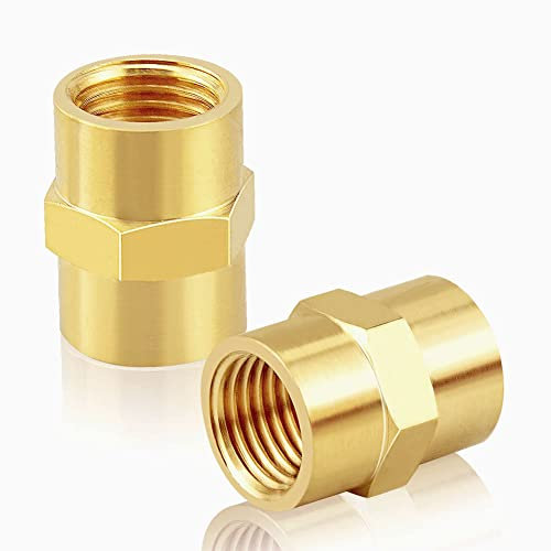 ANPTGHT Acoplador NPT para tubería de latón, Conectores Empalme Manguera, Rosca Hembra de 1/4 ''x 1/4'' NPT Estándar (Paquete de 2)