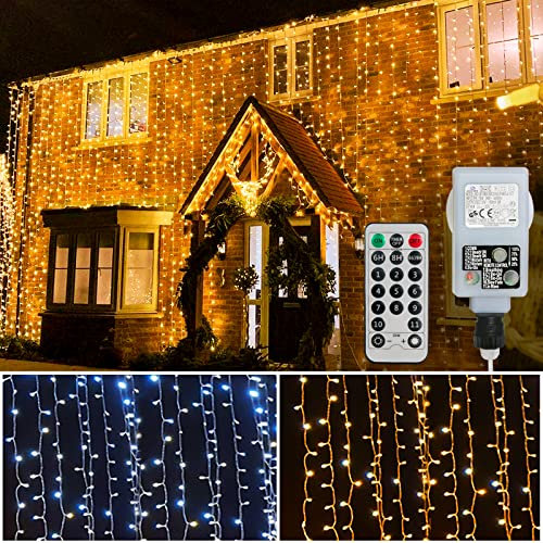 600 LEDs Lichterkette 6M x 3M Lichtvorhang 2 in 1 Farbe Led Lichtervorhang 11 Modi mit Fernbedienung Wasserdichte Weihnachtsbeleuchtung für dekorative im Innen Außenbereich (Warmweiß & Kaltweiß)¡