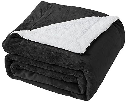 Good Nite Blanket 150x200cm Reversible Sherpa Fleece Fluffy Polyester Throw Blanket Soft and Warm Bed Blankets for Home life and Travel Machine Washable (Black,Double)