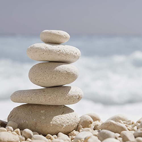 Tableau bord de mer zen beige & gris | Tableau salle de bain galets gris | Tableau sur toile été idéal bureau & couloir