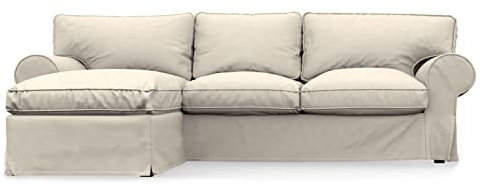 comfortly IKEA 2-Sitzer-Sofa mit Chaiselongue, rechts/links, Ersatzbezug, handgefertigt, kompatibel mit EKTORP-Ecksofa, nur Bezüge (Krone – Elfenbein)