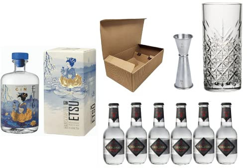 JAPANESE GIN & TONIC Kit Etsu Gin + Yuzu Tonic Water + Bicchiere Tumbler Alto + Jigger Professionale