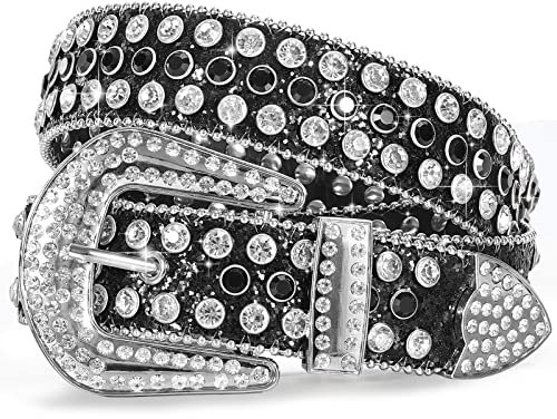 JasGood Damen Leder Gürtel mit Strasssteinen, Western Cowgirl Cowboy Bling Nietenledergürtel für Jeans Hose