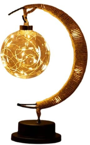 ansu Bedside Table Lamps Hemp Rope Moon Night Light Wrought Iron Handmade Takraw Decoration