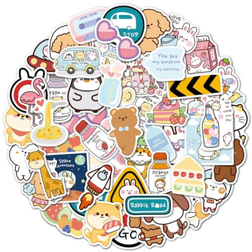 Kawaii Tiere Aufkleber, Süße Wasserdicht Vinyl Stickers für Laptop Wasserflasche Skateboard Auto Motorrad Fahrrad Gitarre PS4 Gepäck Koffer Scrapbook Phone Pad [50 Stück]