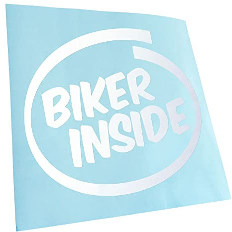 Kiwistar - Autoaufkleber - Mattweiss - 11x10cm Biker inside - Motorrad - Heckscheibe Auto Aufkleber wetterfest für Kfz LKW Mofa Truck - Sticker außen selbstklebend Tuning Zubehör für Fenster Fahrzeug