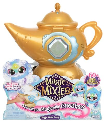 Magic Mixies Magische Wunderlampe mit 20 cm großem interaktivem blauem Mixie-Plüschtier und echtem Nebel. Mit über 60 Geräuschen und Reaktionen